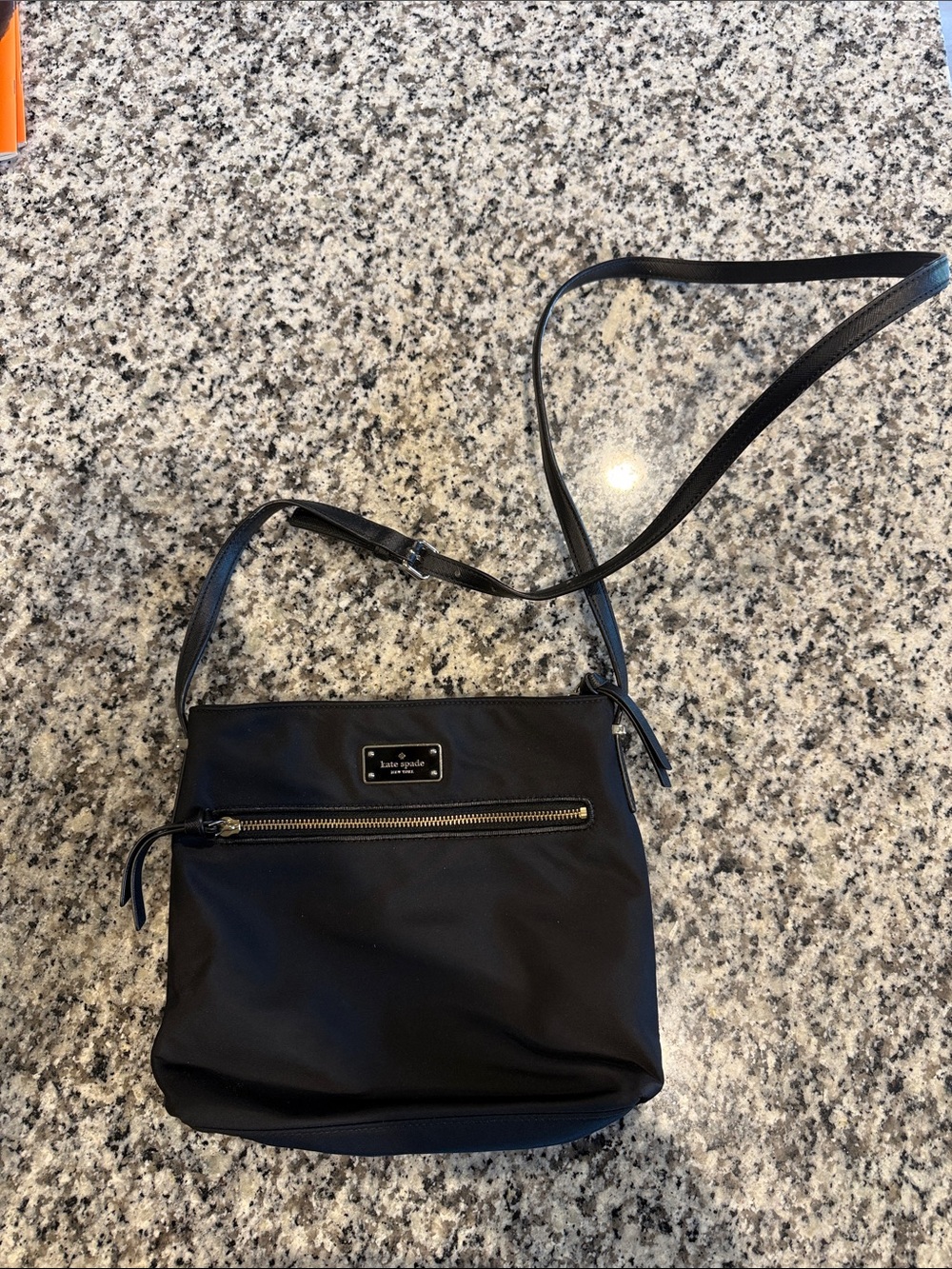 kate spade black nylon crossbody with gold-tone zipper